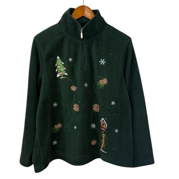 Northcrest Christmas Sweater Women X Large Green Tree Pinecones‎ Snowflakes Bird - Picture 1 of 8